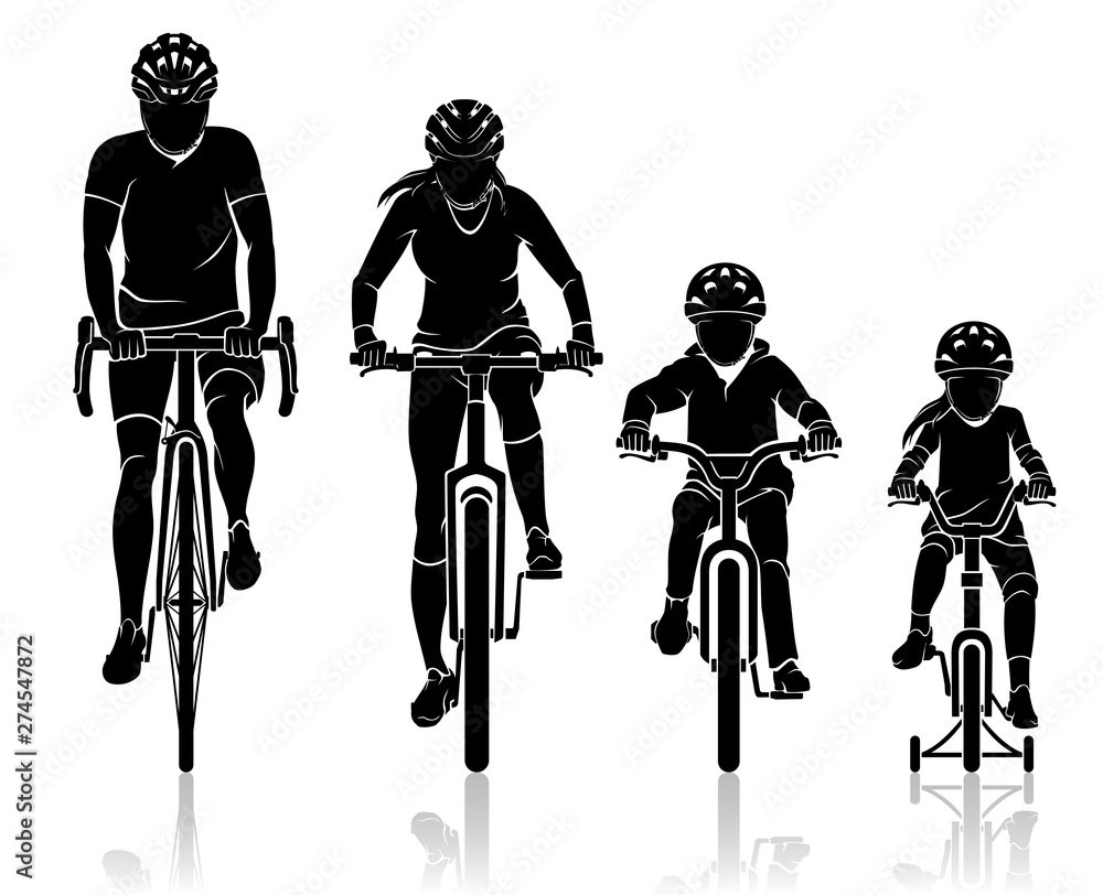 Семья на велосипедах силуэт