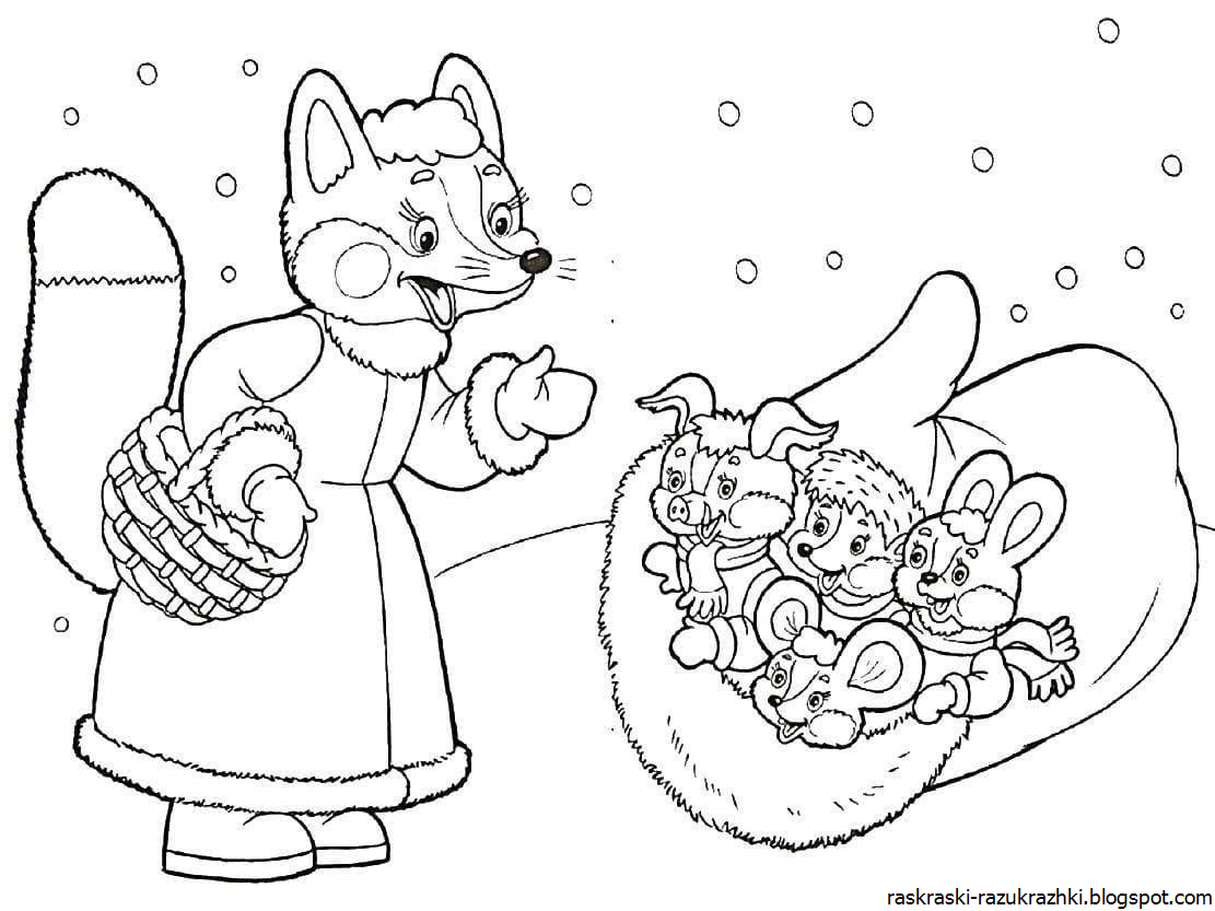 Сказка кот и лиса раскраска