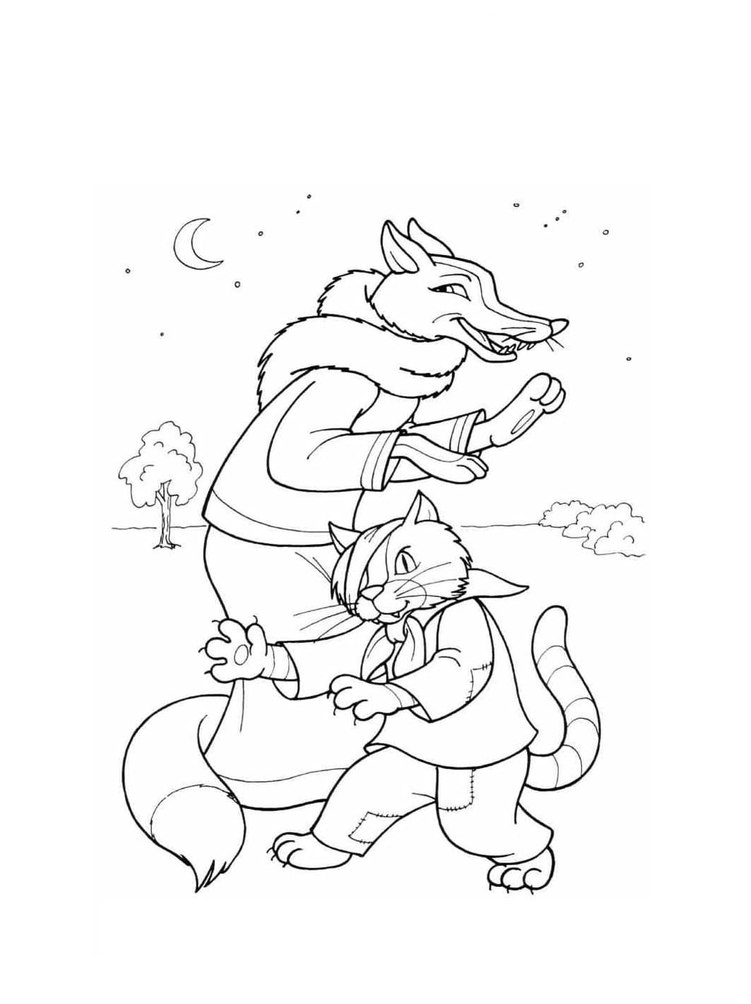 Кот и лиса раскраска для детей