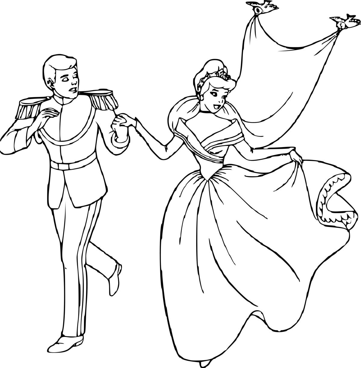 Золушка с принцем свадьба раскраска
