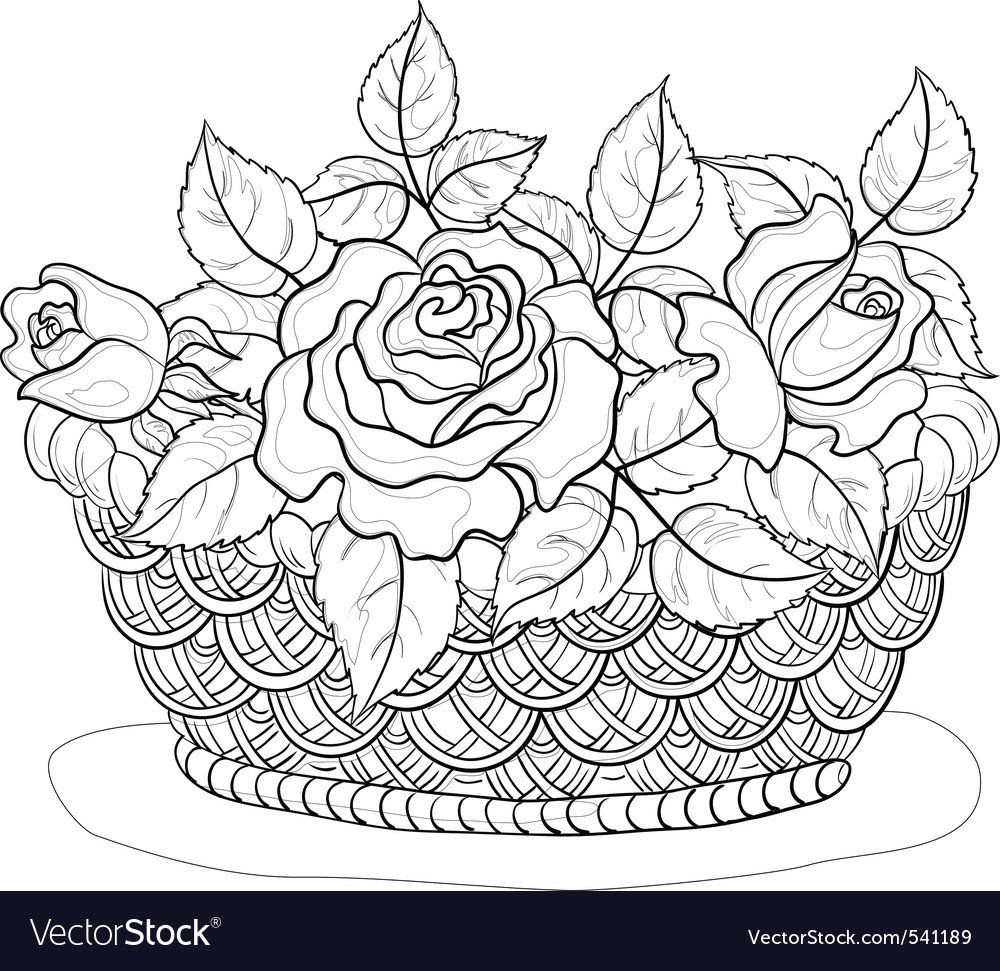 Цветы в корзинке раскраска