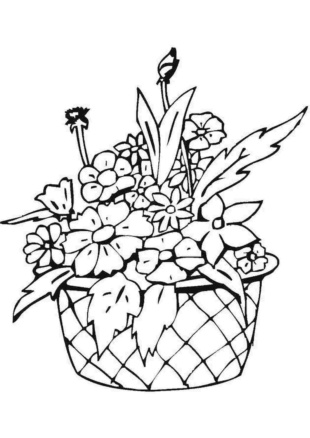 Букет цветов в корзине карандашом