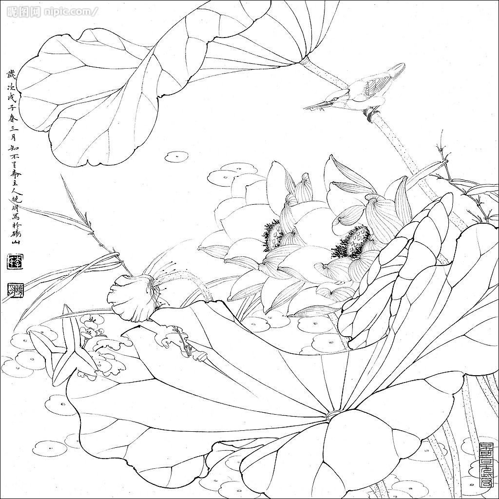 Китайская живопись Лотосы и Стрекозы