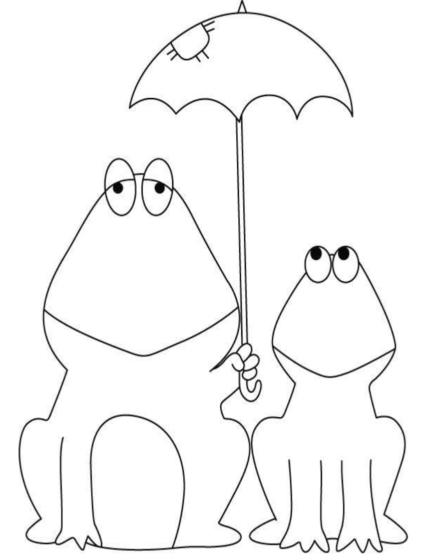 Лягушка под зонтом раскраска