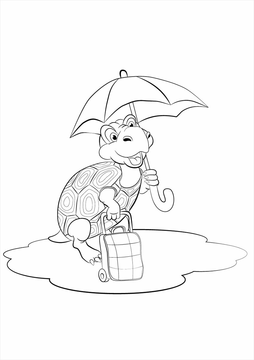 Раскраска утёнок с зонтиком для детей