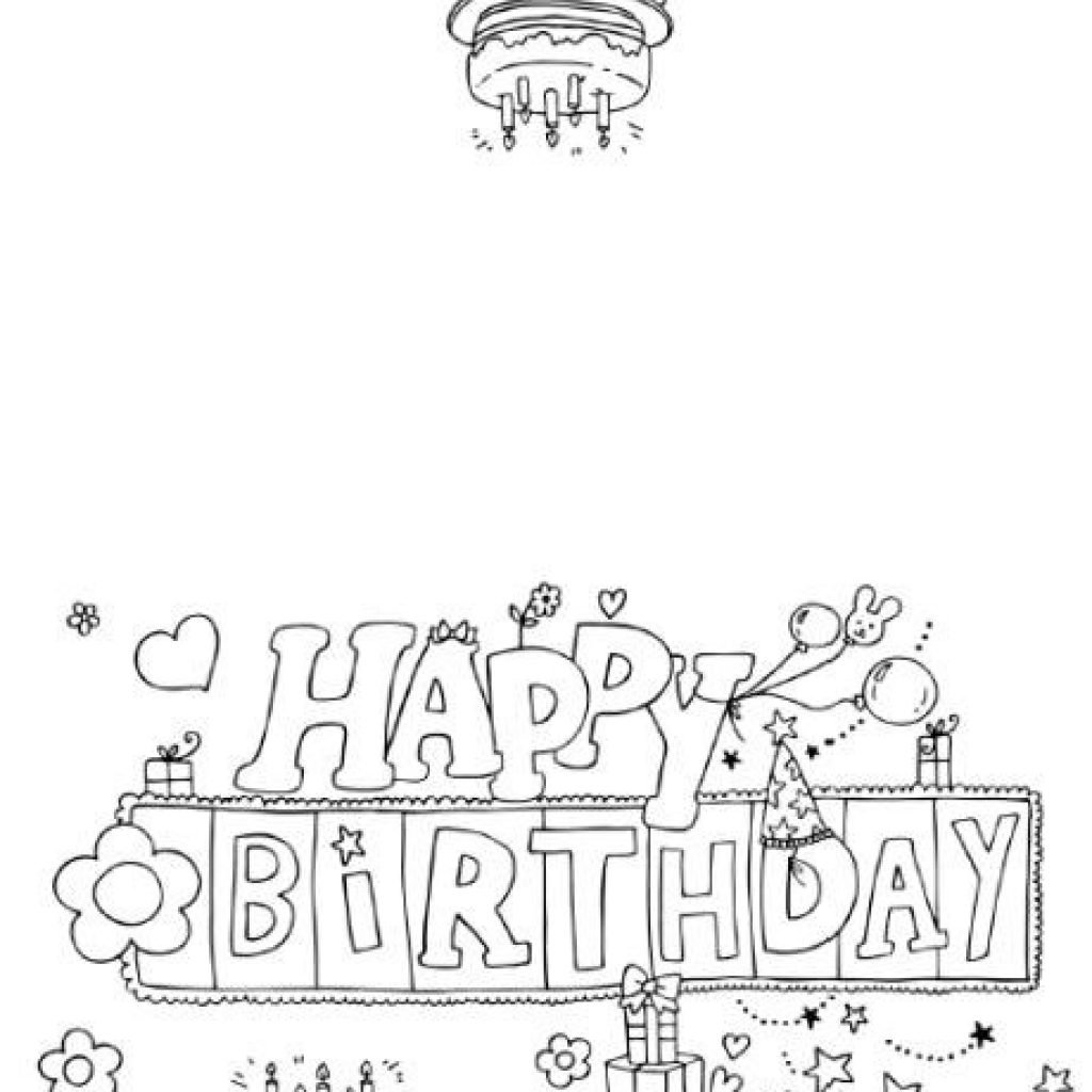 Поздравительная открытка раскраска с Happy Birthday