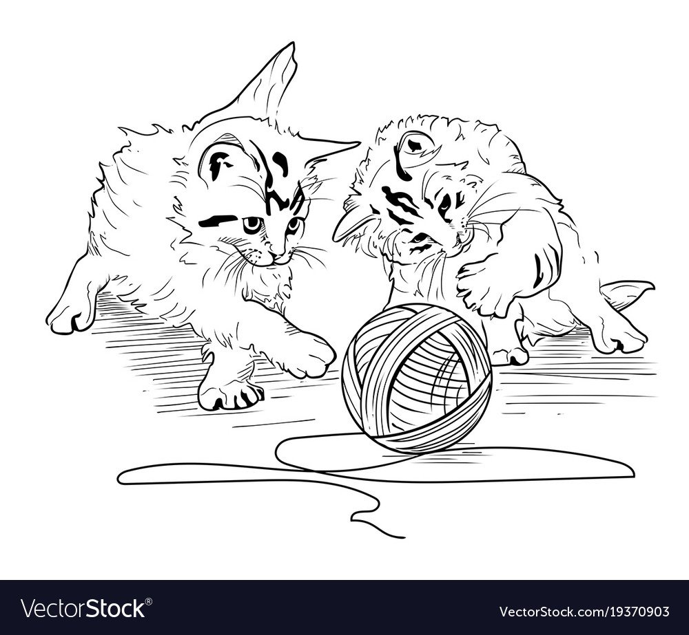 Котенок с клубочком раскраска