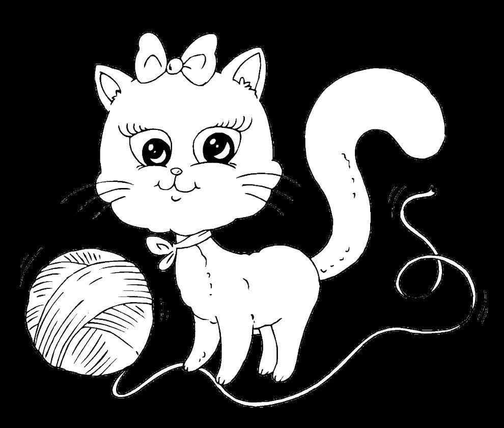 Котенок с клубочком раскраска