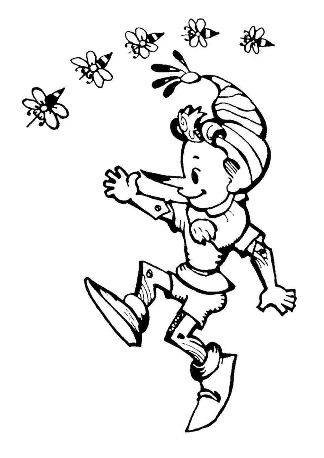 Раскраска буратино и черепаха