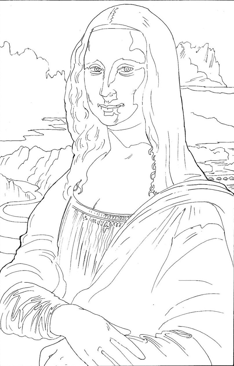 Мона Лиза раскраска