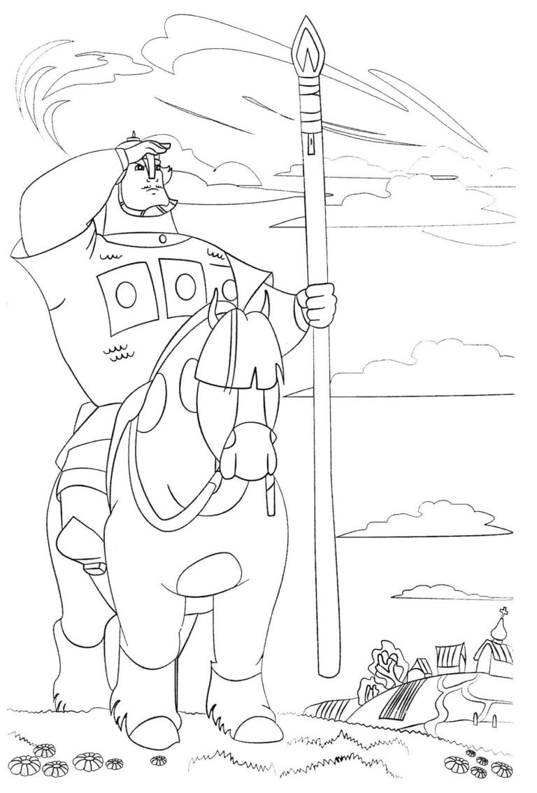 Три богатыря и Шамаханская царица. Раскраска