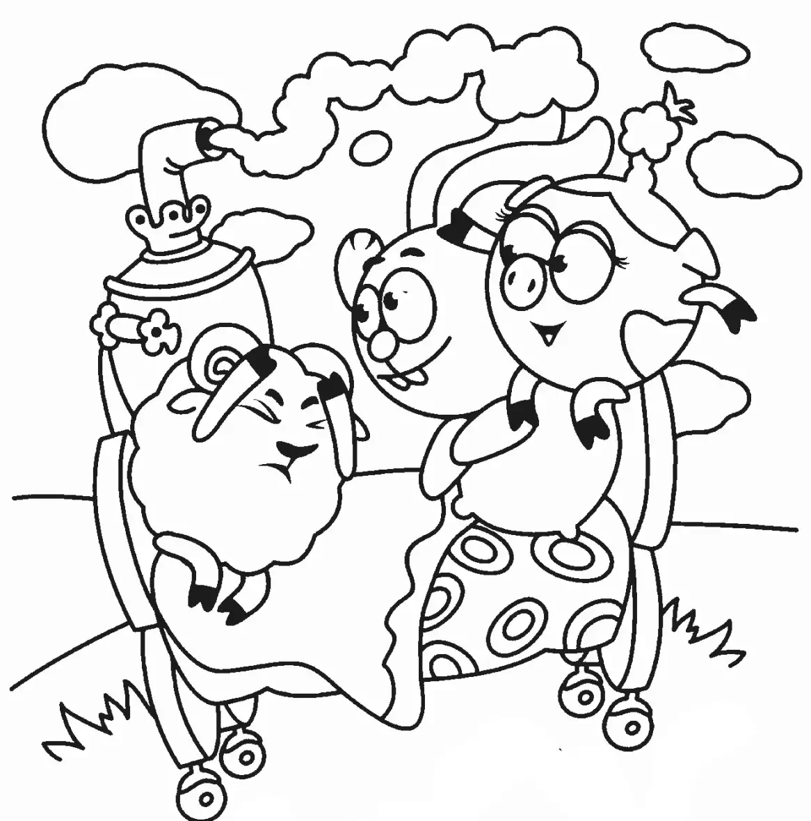 Раскраска смешариков всех вместе
