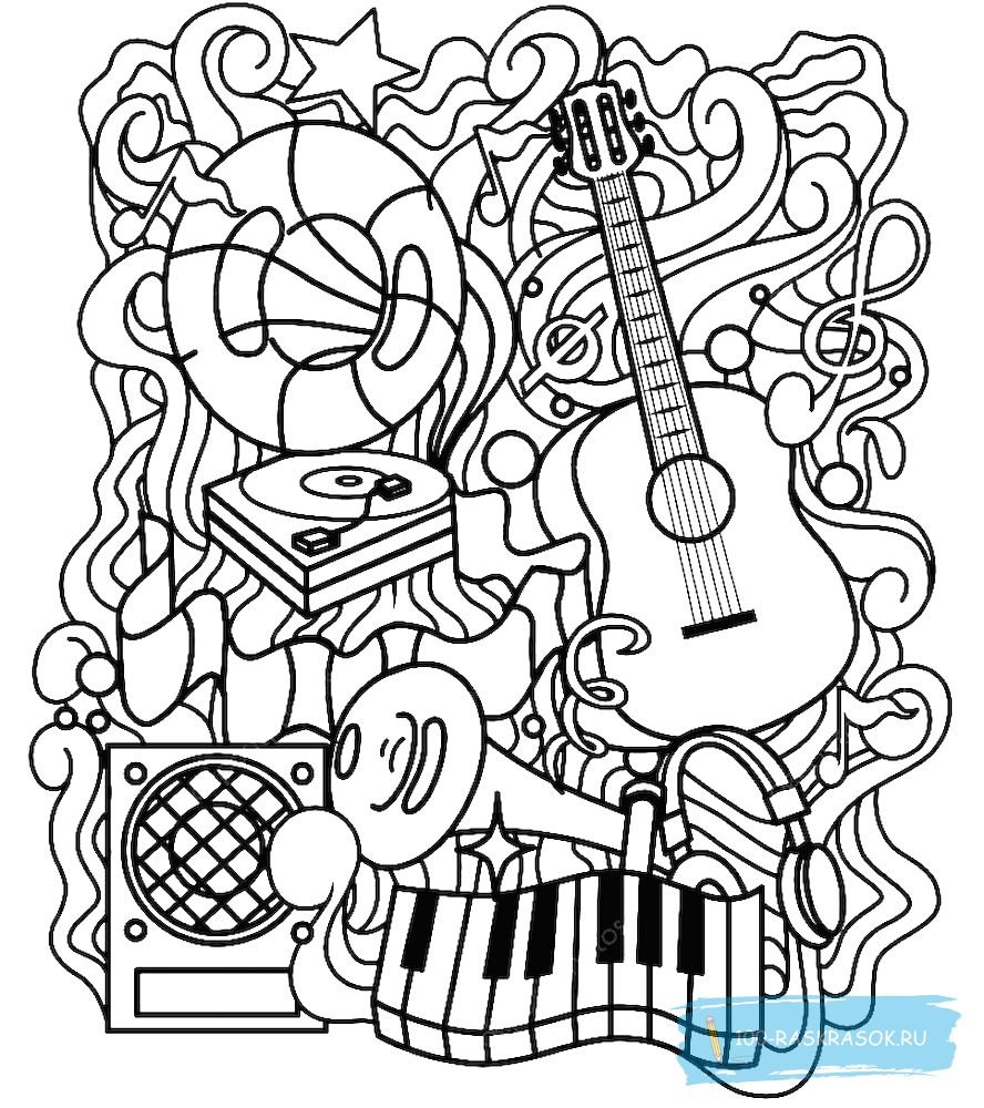 Музыкальная Мандала для раскрашивания