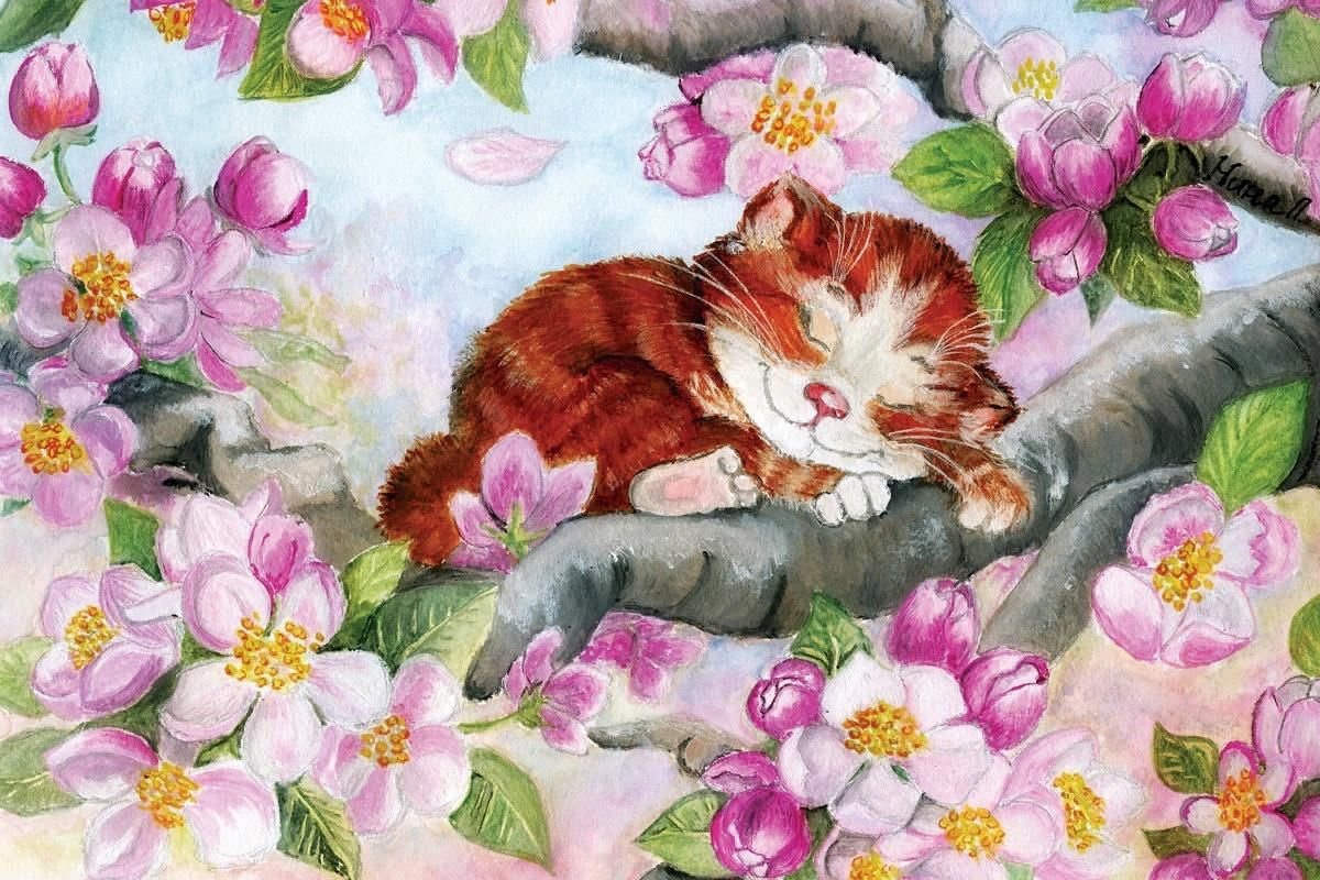 Весенние коты иллюстрации