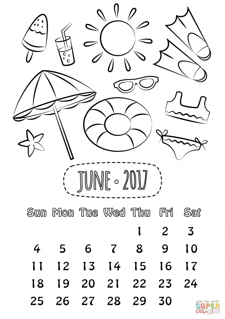 Календарь раскраска на июнь для детей