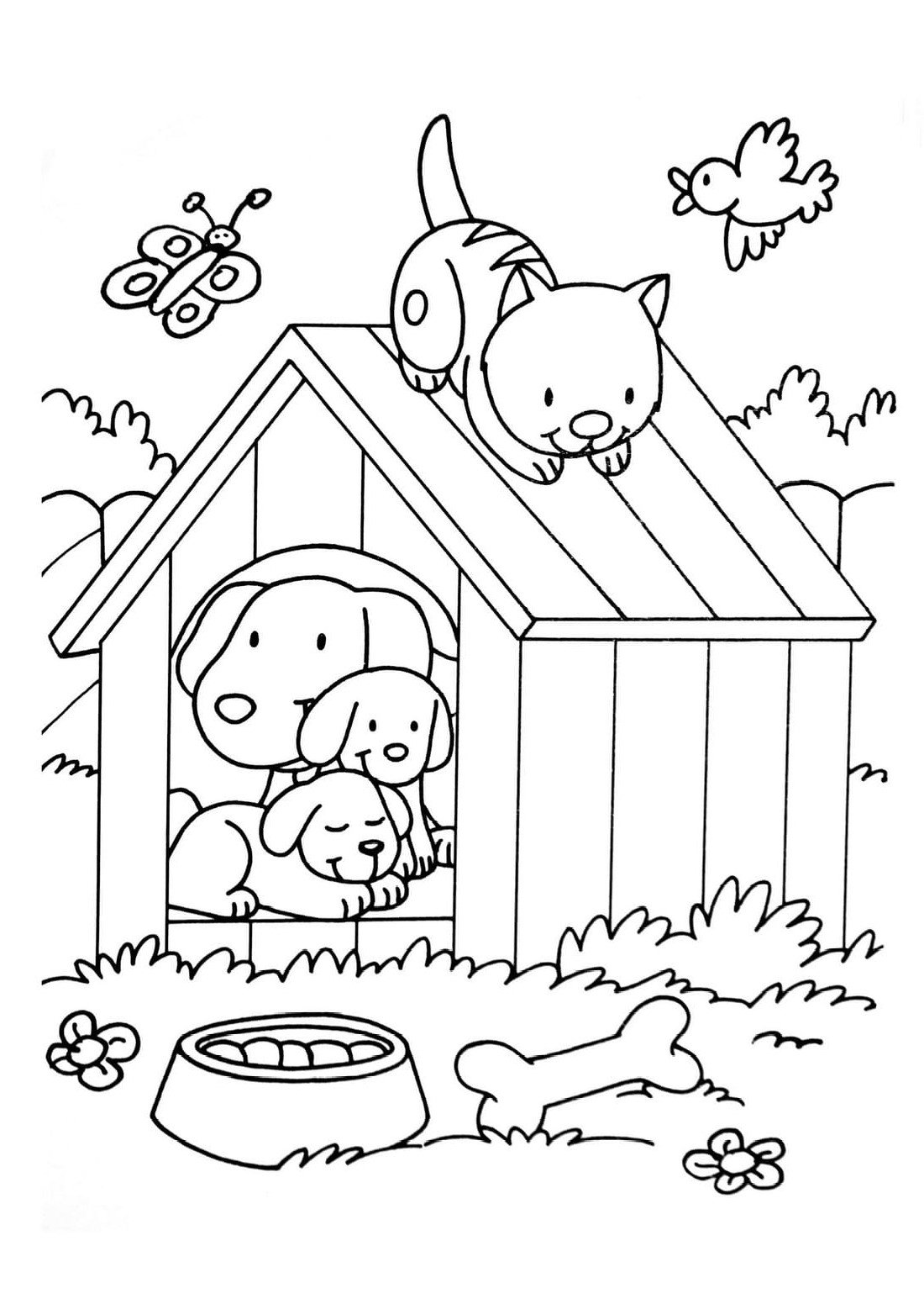 Раскраска котята в корзинке