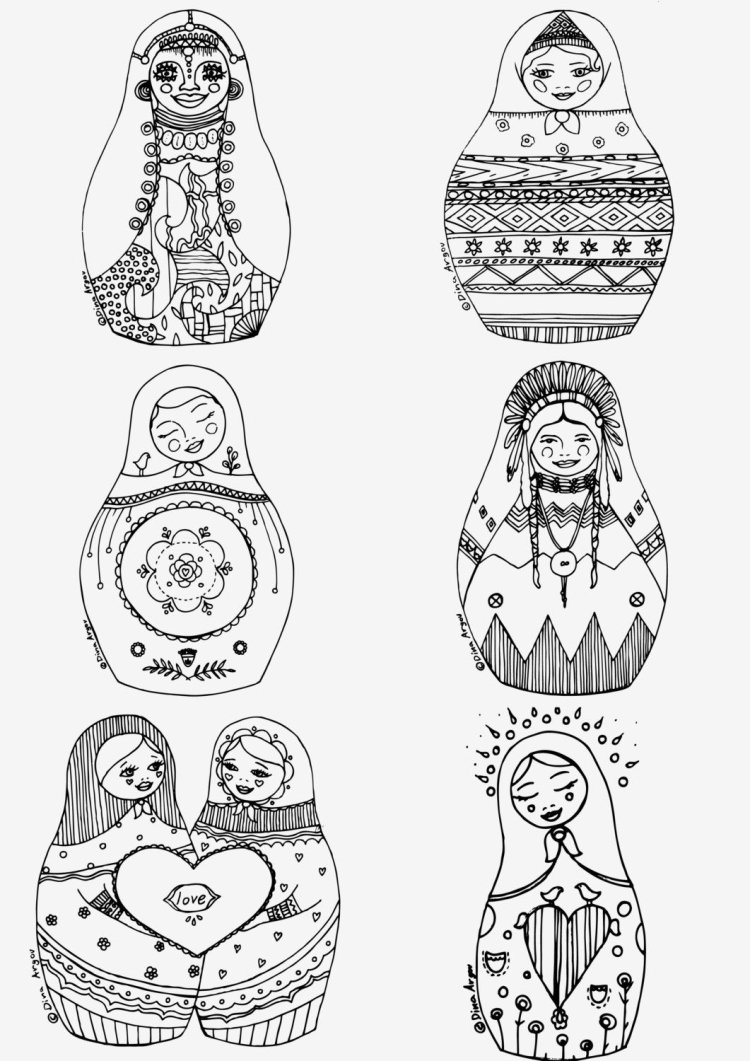 Гелевой ручкой матрешки