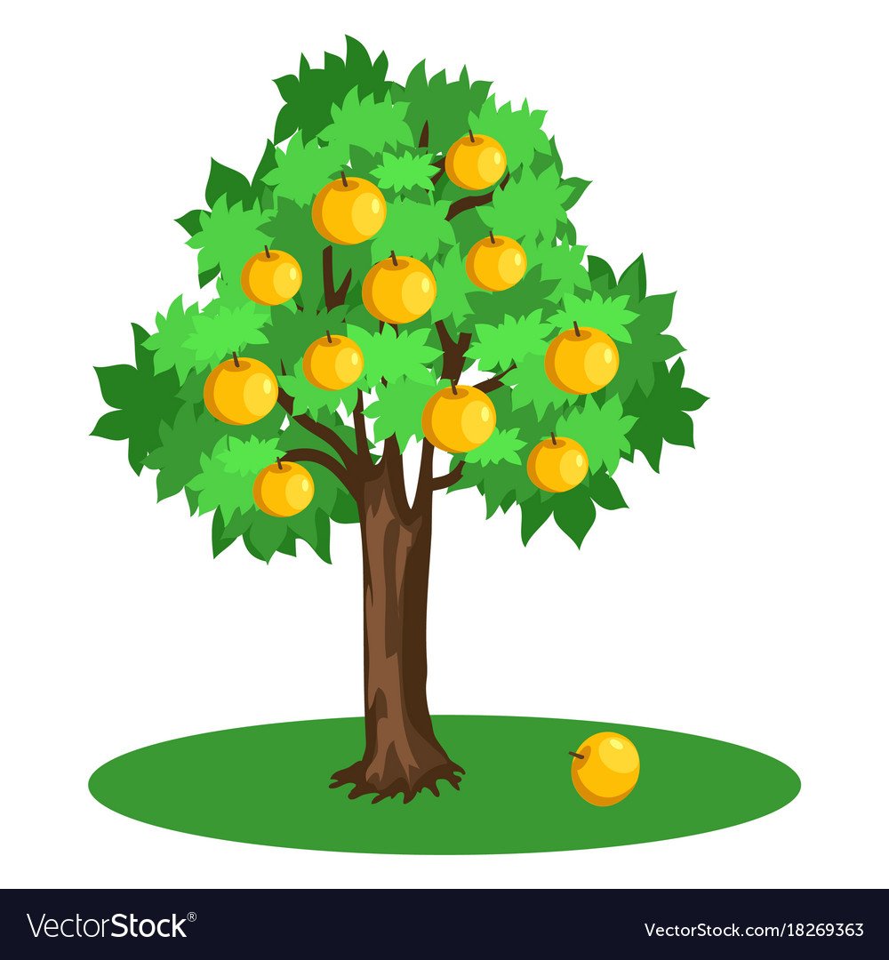 Дерево яблоня с желтыми яблоками