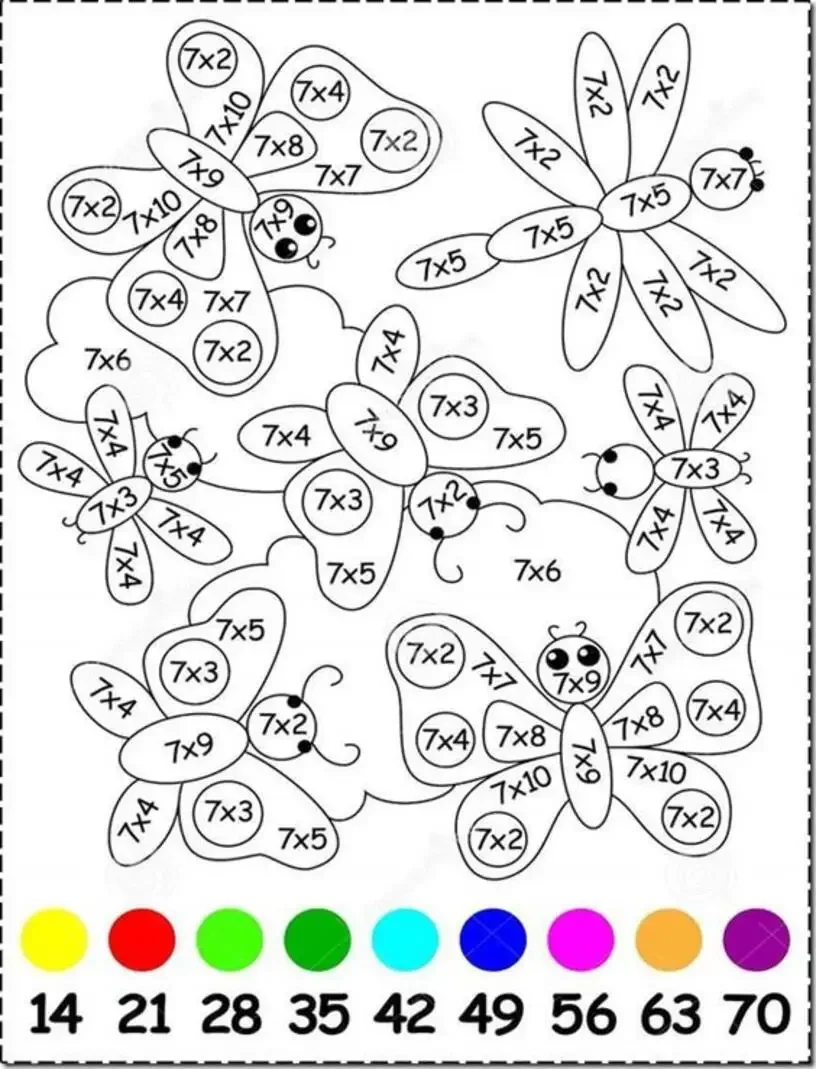 Раскраска таблица умножения на 2 3 4 5