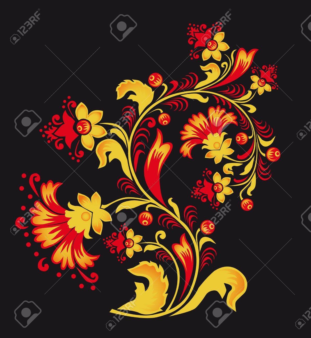 Цветы в стили русского народного тату