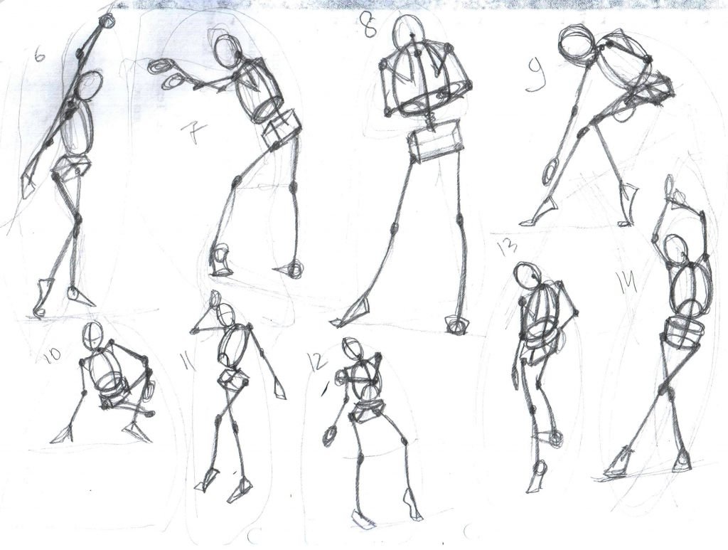 Зарисовки фигуры человека в движении