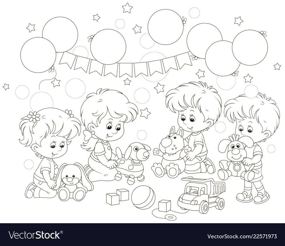 Дети в саду черно белые