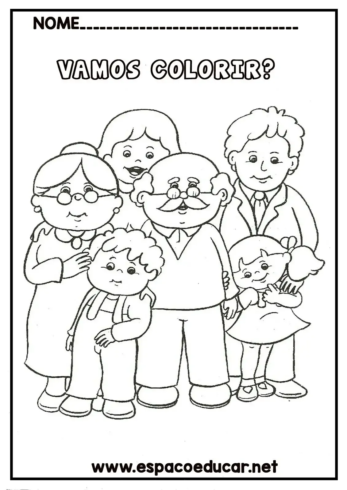 Раскраска семья с бабушкой и дедушкой