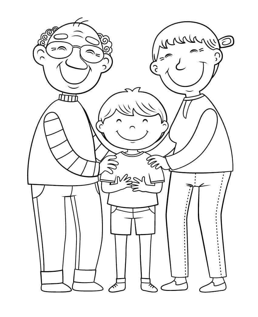 Раскраска дедушка бабушка папа мама дети