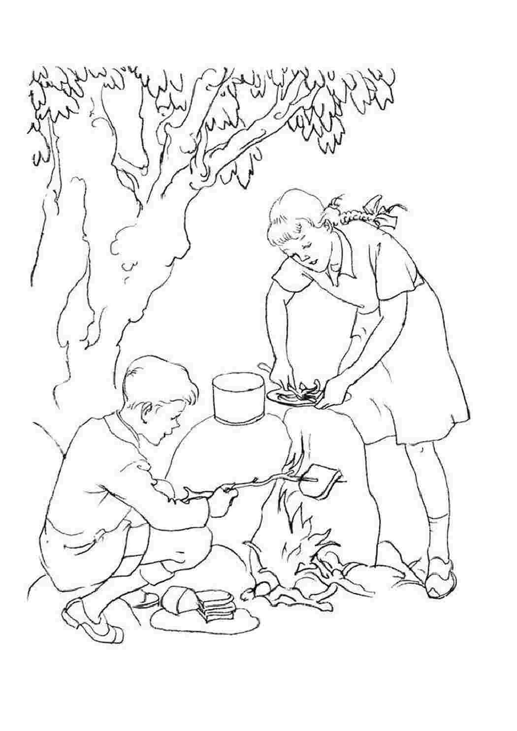 Люди собирают грибы легкий рисунок