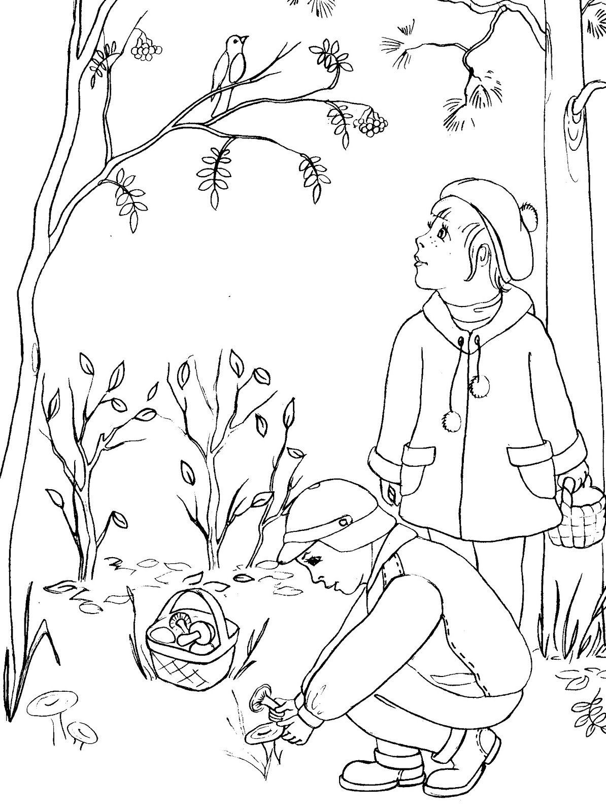 Рисунок мальчик собирает хворост раскраска