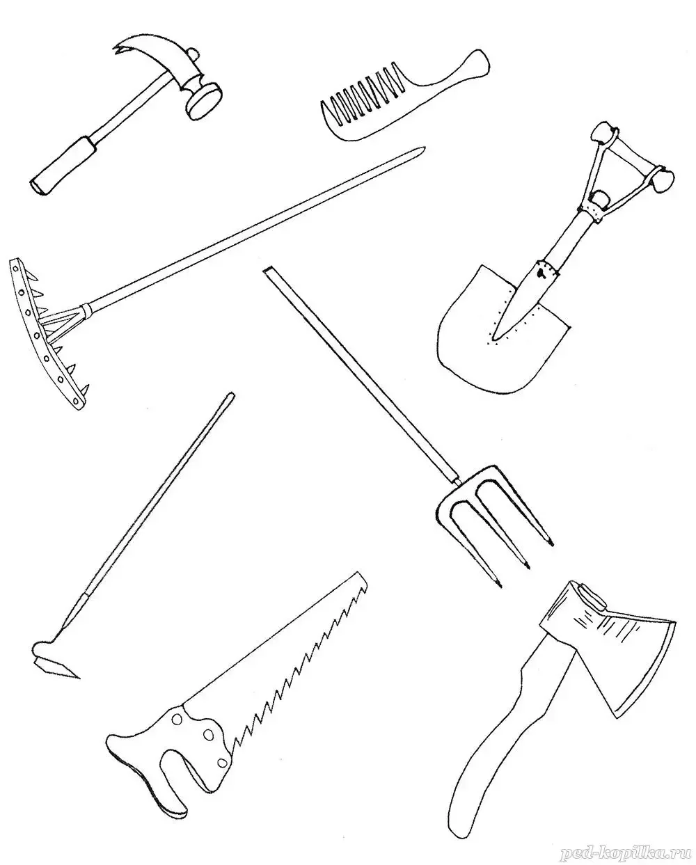 Садовые инструменты раскраска
