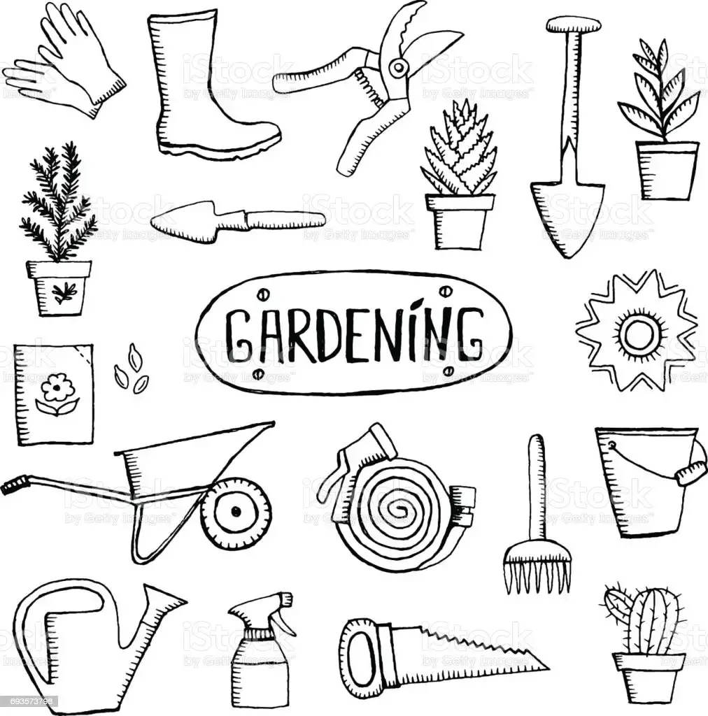 Садовые инструменты на черном фоне