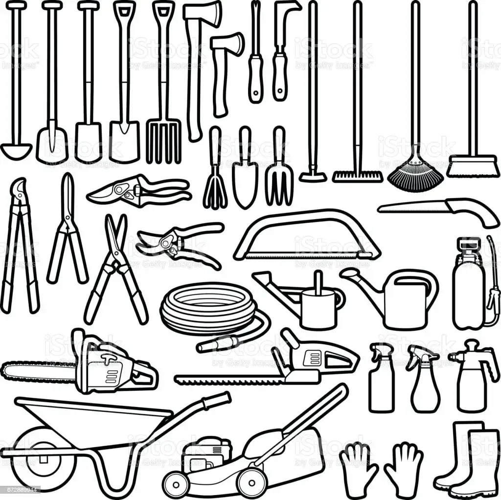 Раскраска грабли и лопата
