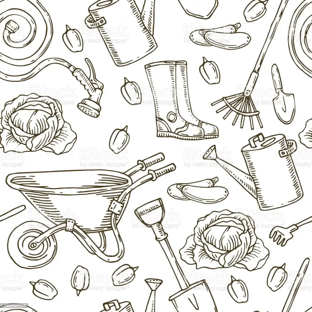 Раскраска садовый инвентарь для детей