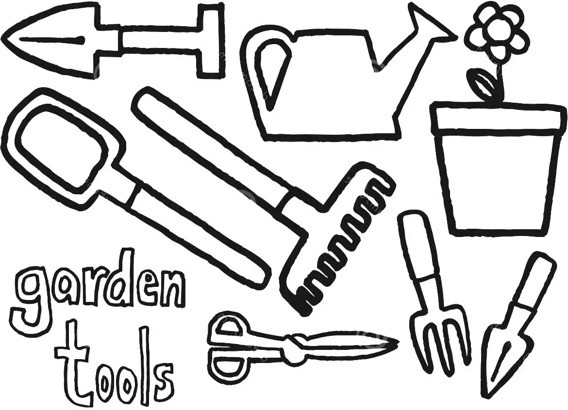 Лейка лопата грабли раскраска