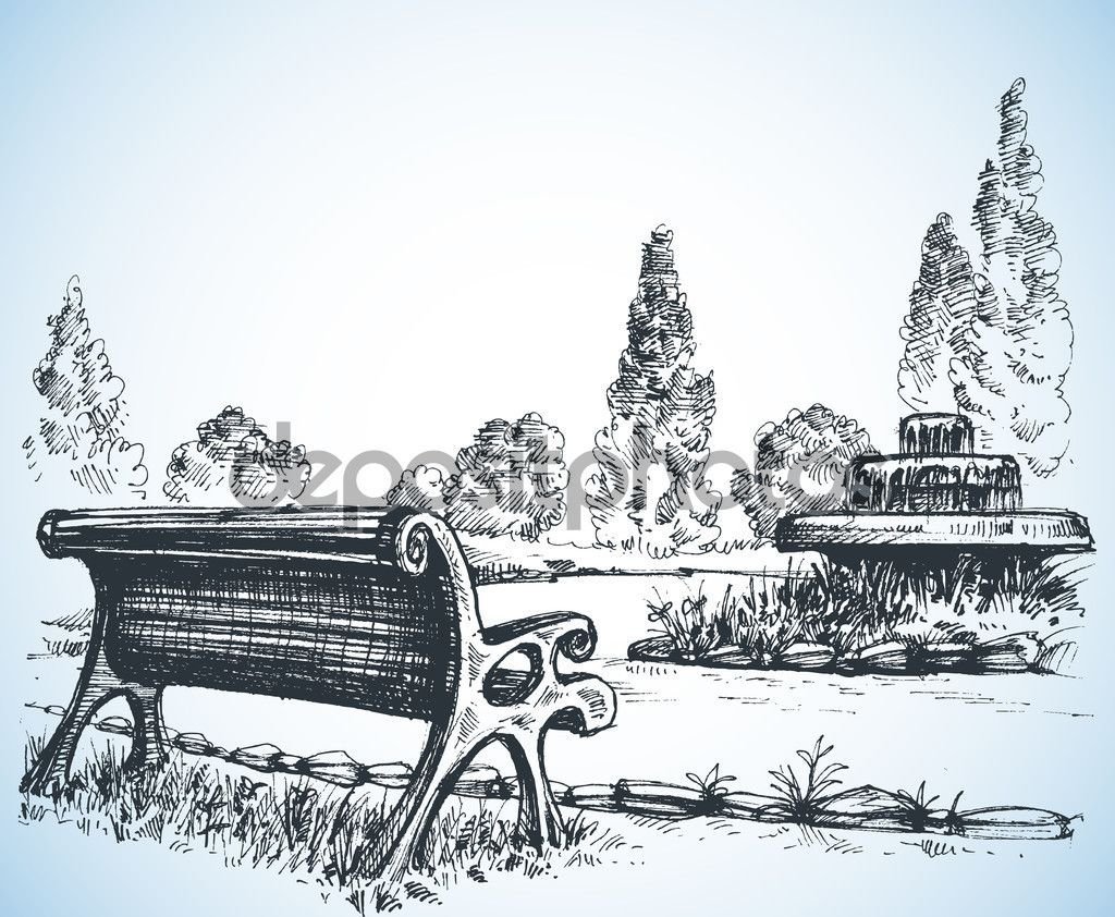Скамейки с кленовым листом рисунок