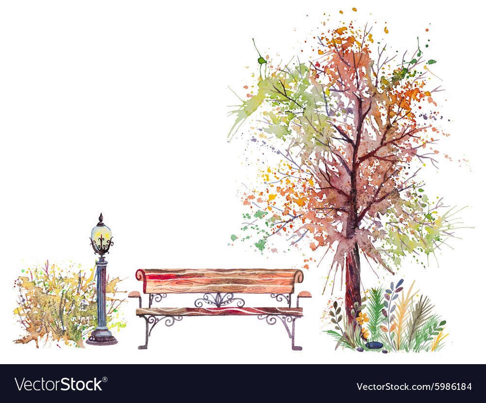 Лавочка в парке карандашом