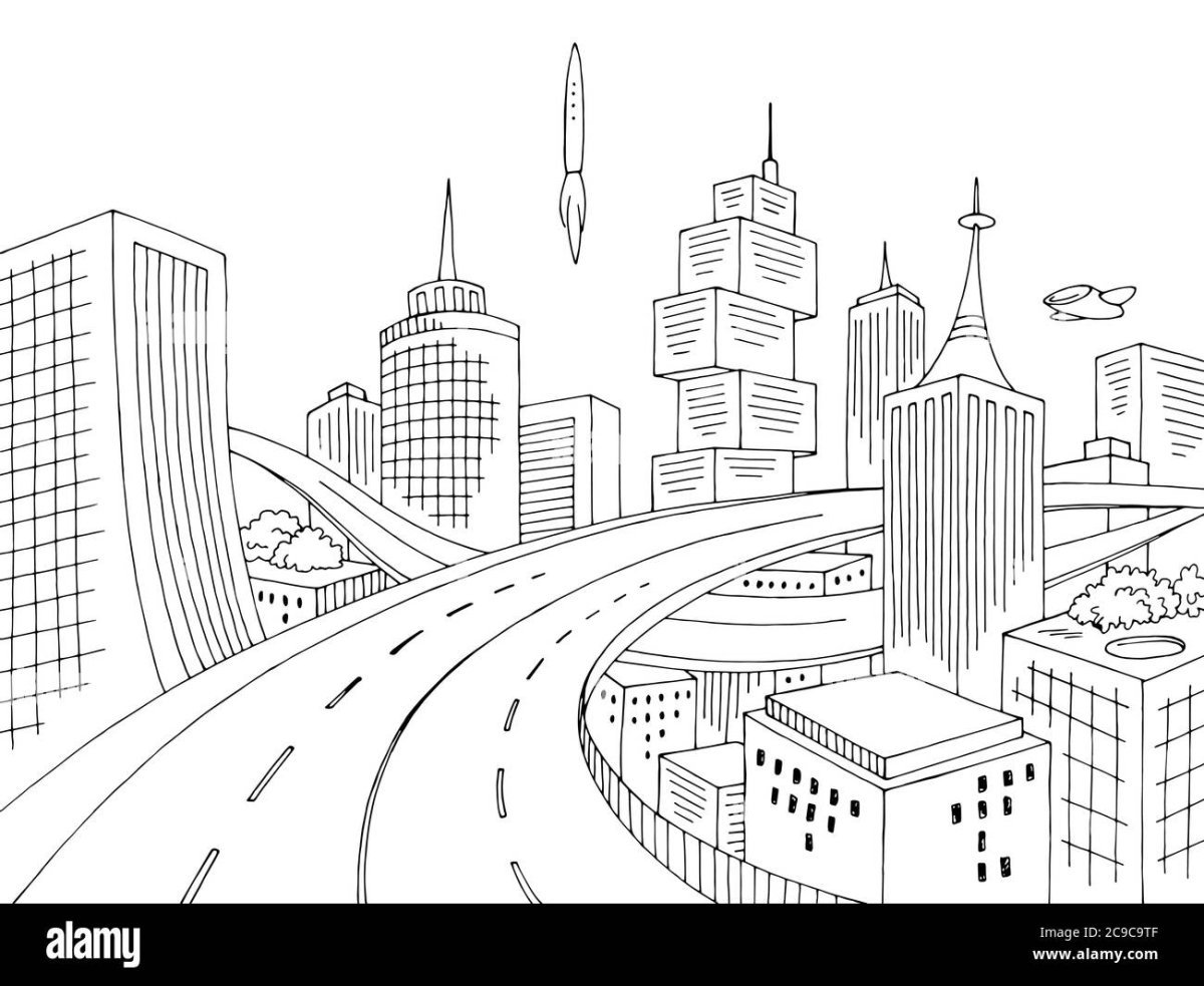 Очертания города карандашом