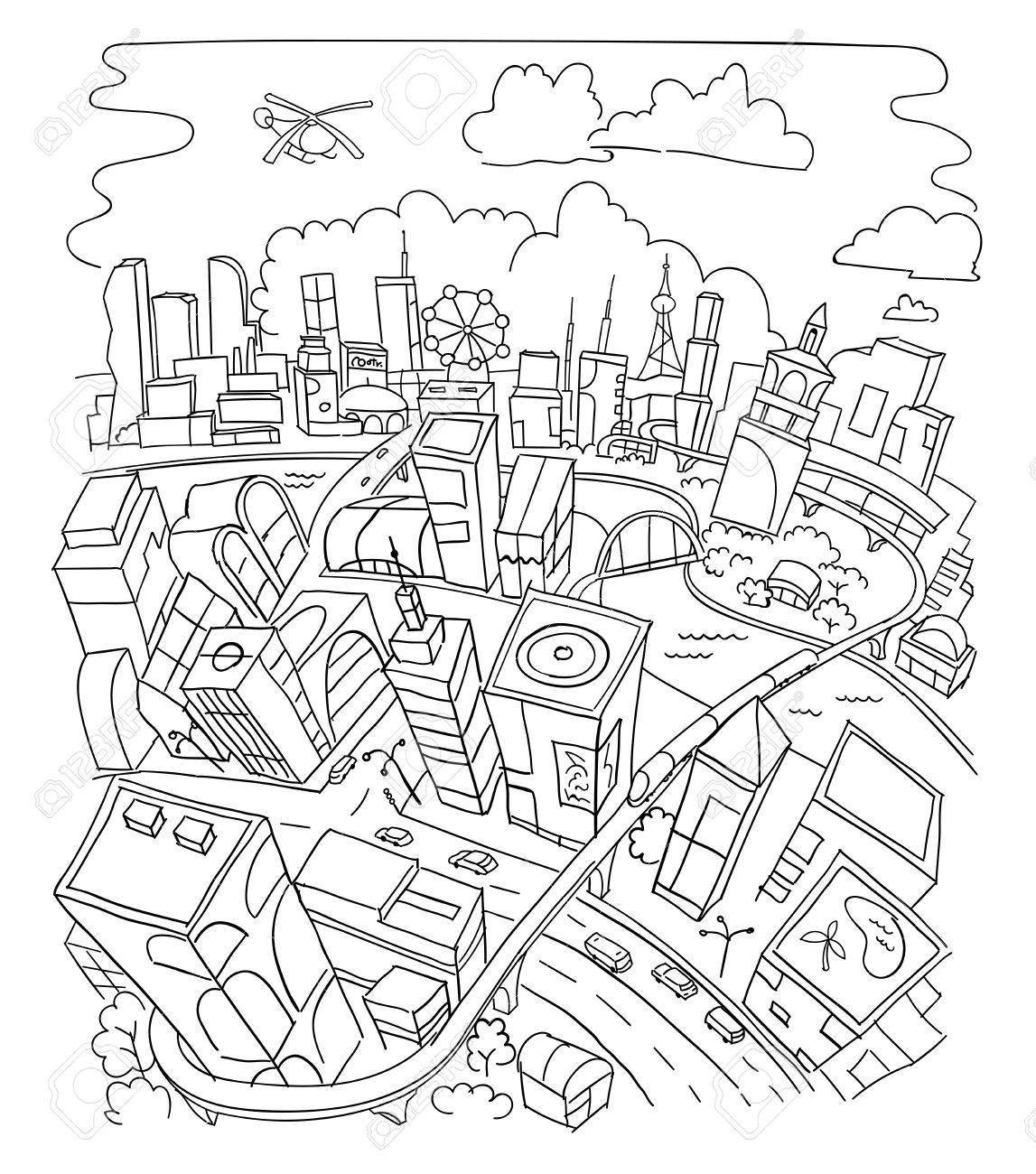 Фантастический город раскраска для детей