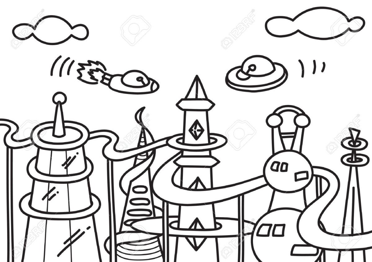 Город будущего раскраска легкая