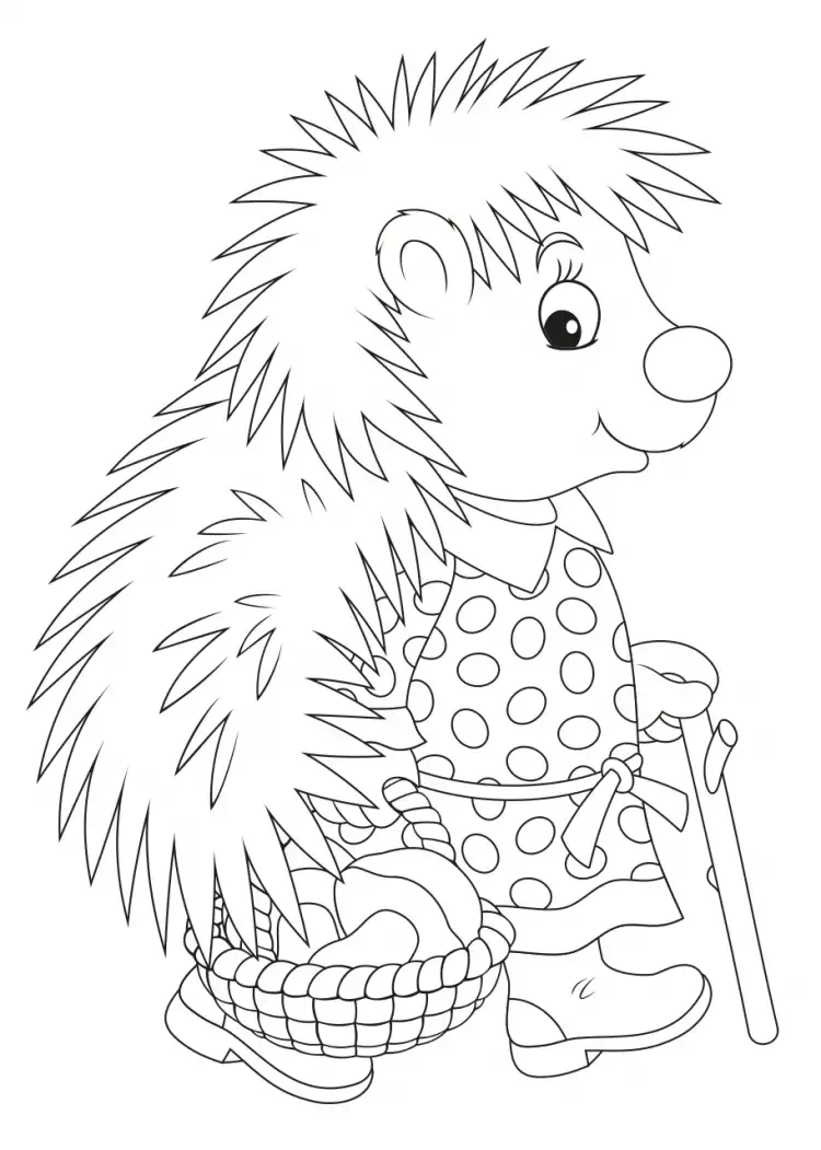 Ежик на пеньке раскраска