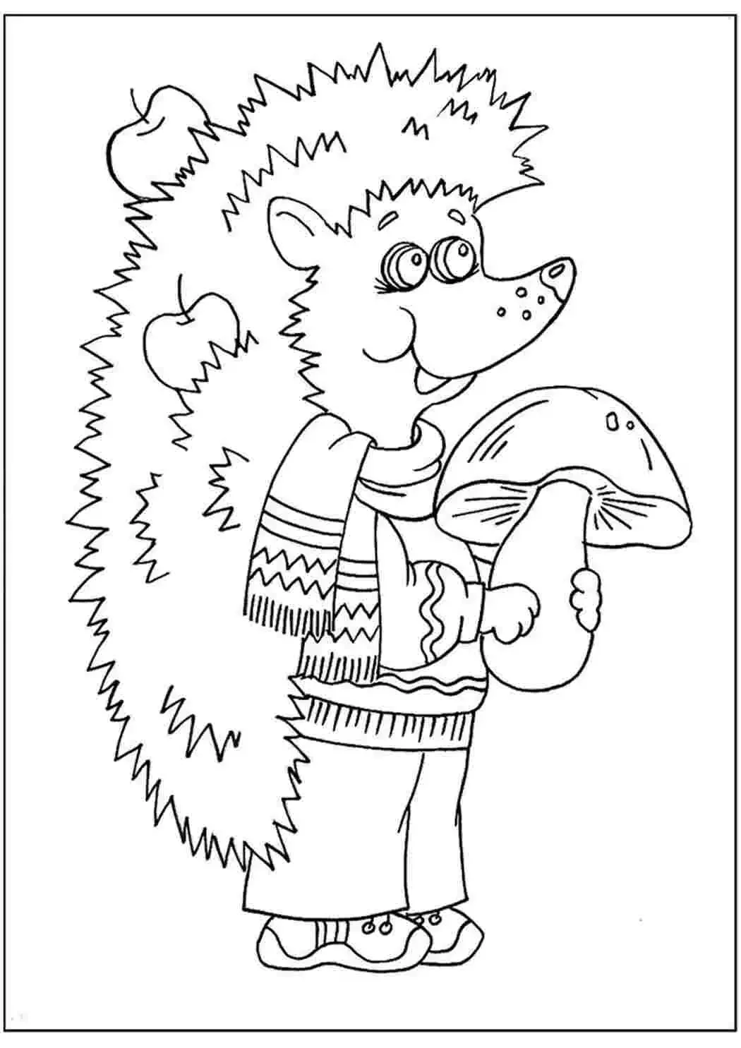 Ежик с грибами раскраска