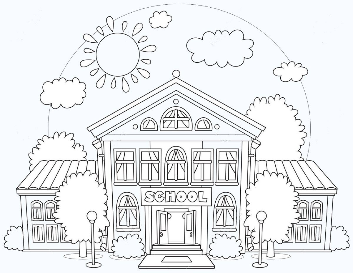 Здание школы карандашом