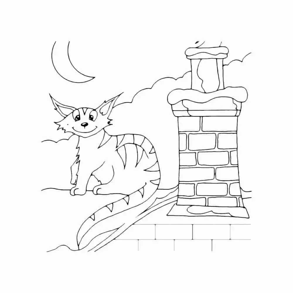 Кошка на крыше раскраска