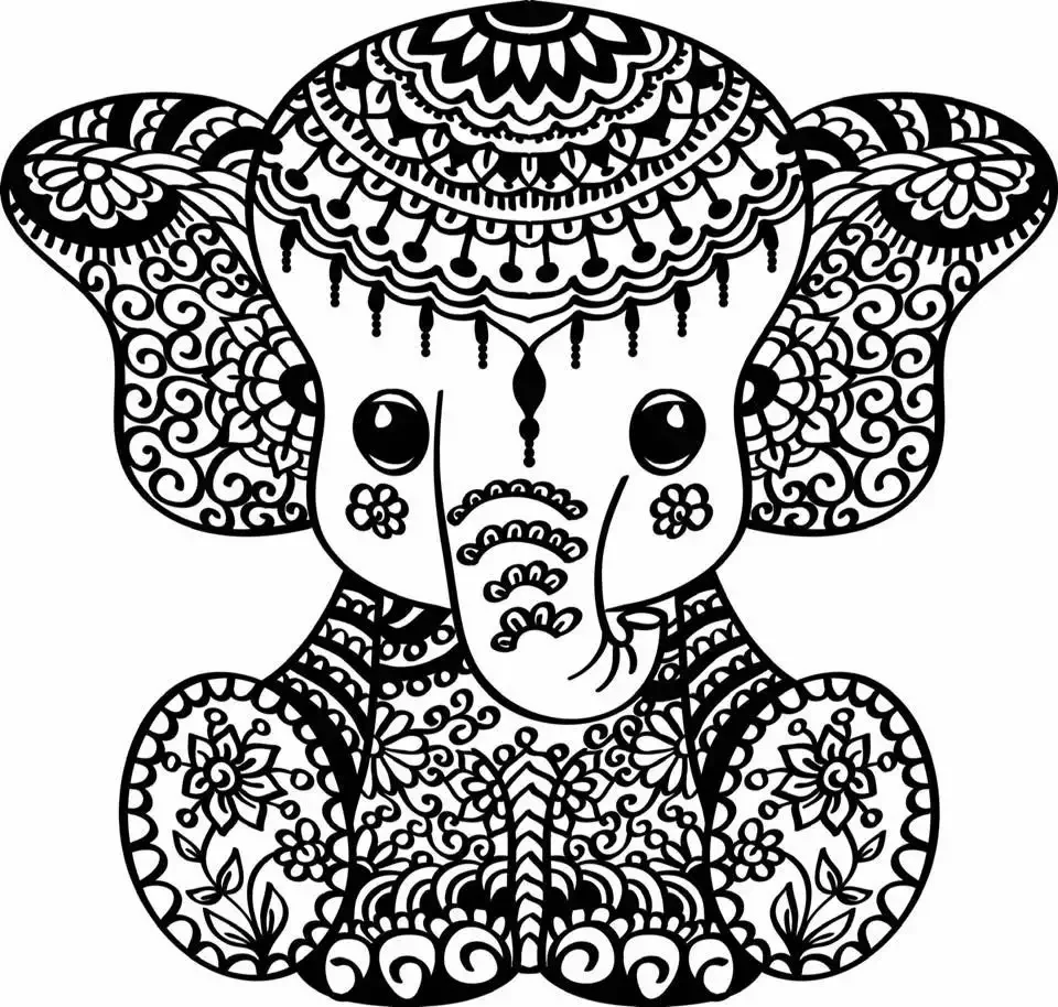 Слон с узорами раскраска