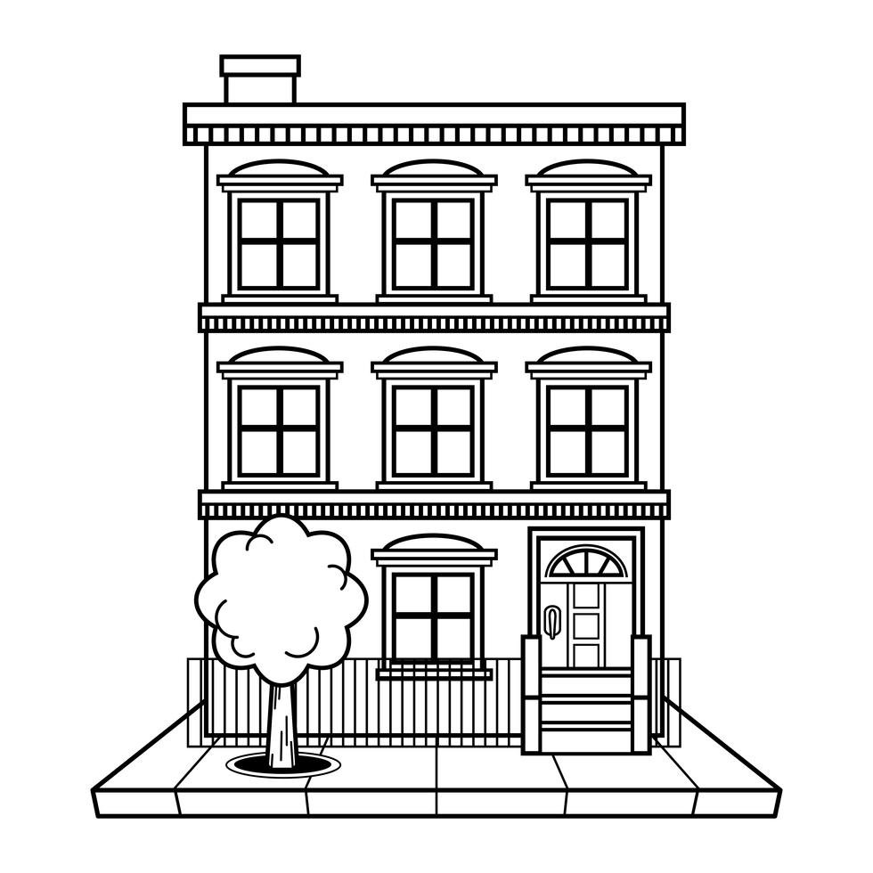 Раскраски многоэтажных домов с большими окнами