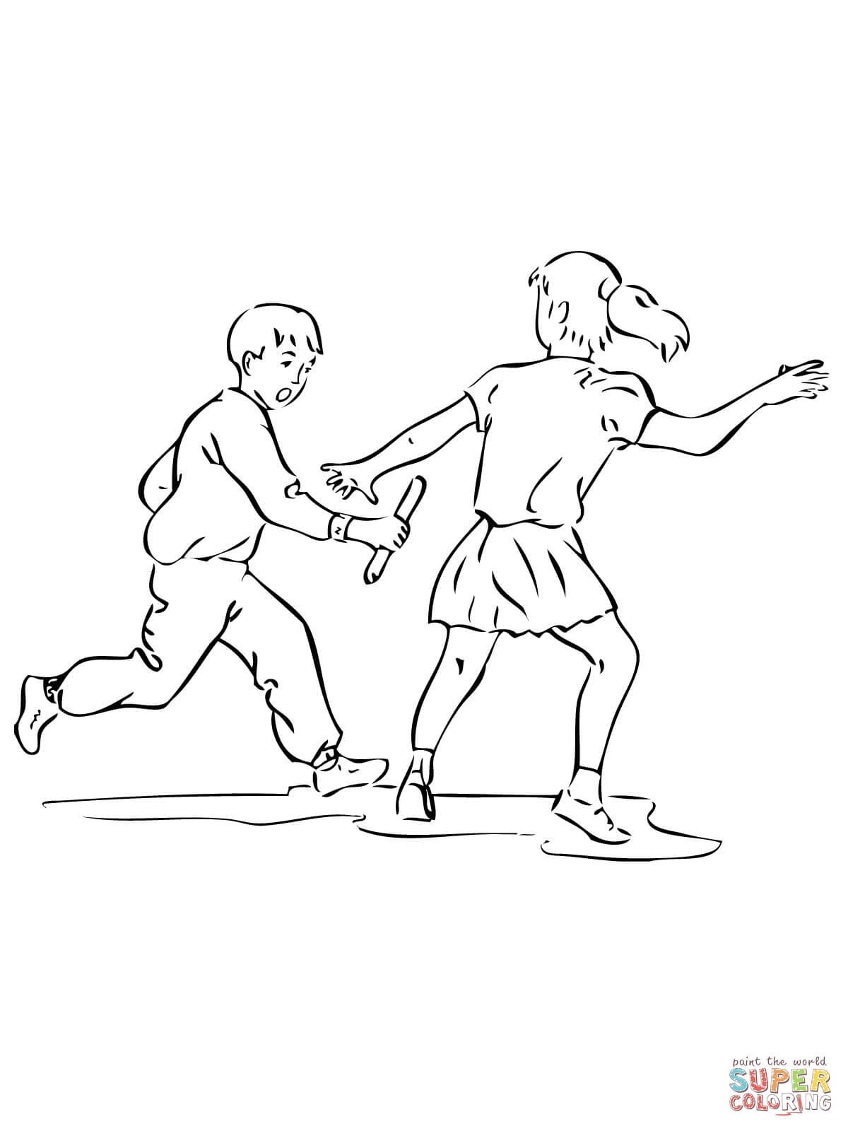 Дети на эстафете раскраска для детей