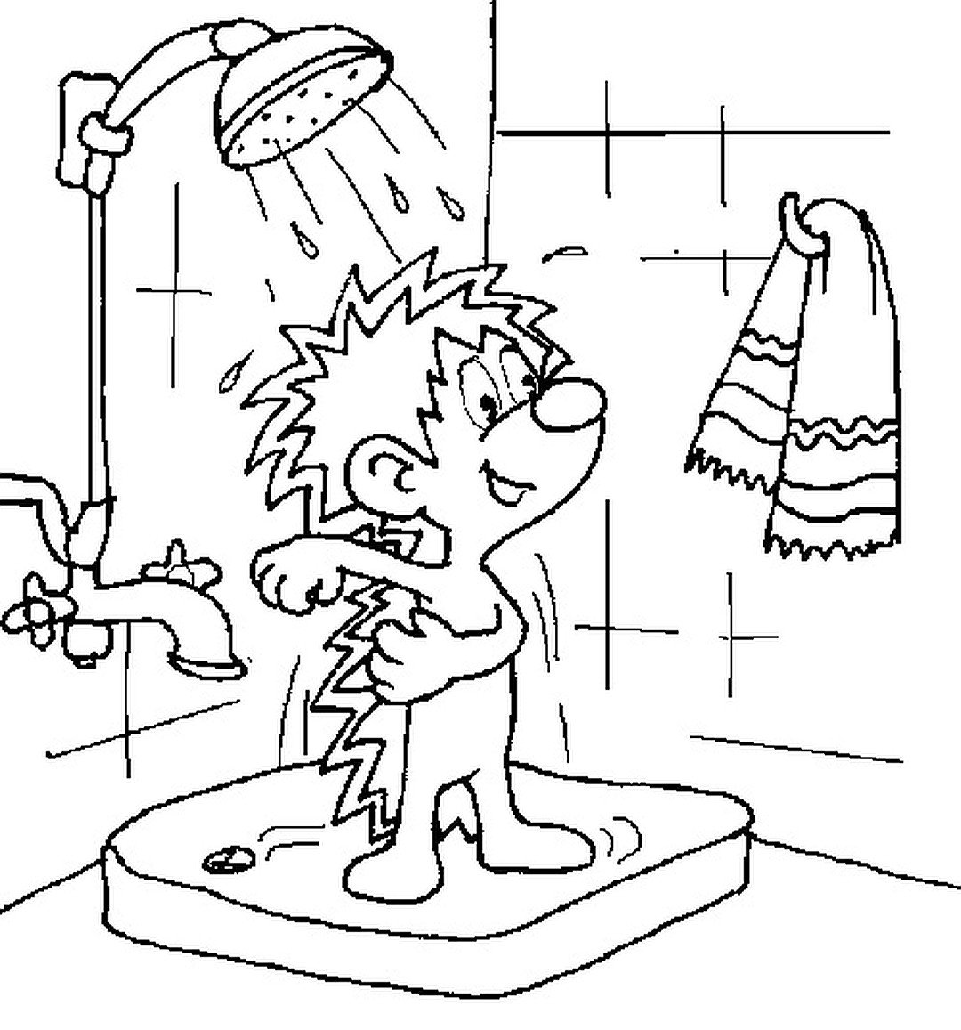 Девочка моется в ванной раскраска