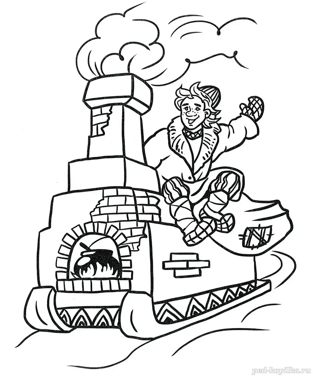 Емеля на печи раскраска