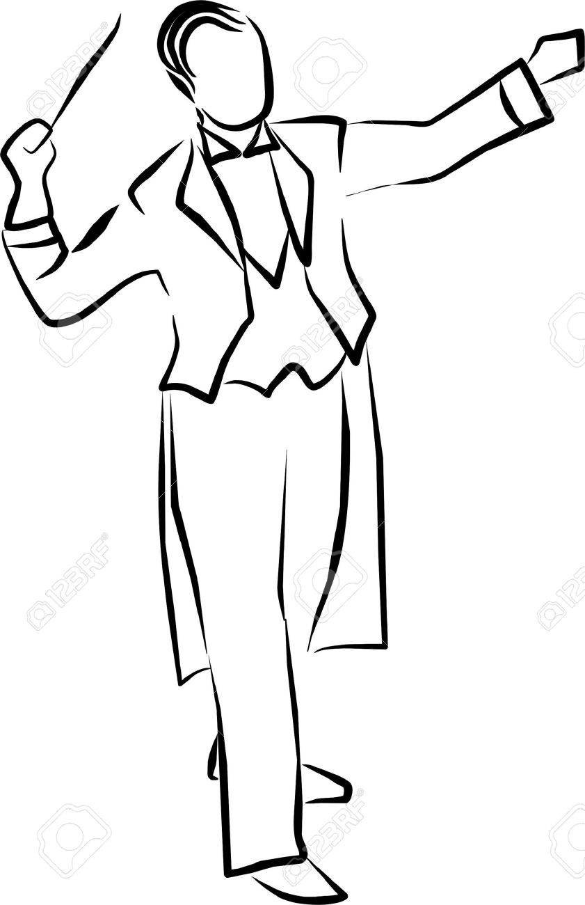 Дирижер с оркестром раскраска для детей